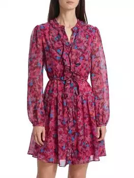 Мини-платье Tilly из шелкового жоржета с оборками в цвете Momoka Magenta Saloni