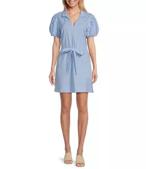 Мини-платье Tommy Bahama с Y-образным вырезом и короткими рукавами и завязкой на талии, синий