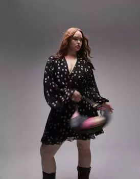 Мини-платье Topshop с изогнутым воротником и цветочным принтом Topshop