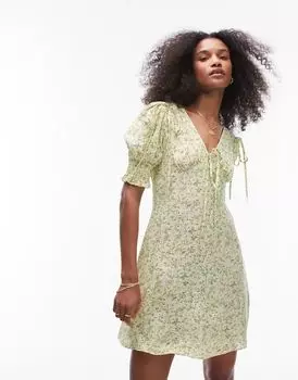 Мини-платье Topshop с желтым цветочным принтом и завязками