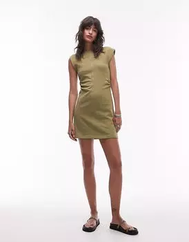 Мини-платье Topshop зеленого цвета с завышенной талией