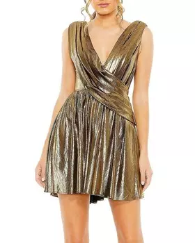 Мини-платье трапециевидной формы без рукавов Mac Duggal с капюшоном, золотой