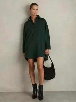 Мини-платье трапециевидной формы из смесовой шерсти lauren Reiss, темно-зеленый