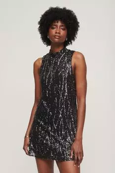Мини-Платье трапеции без рукавов украшенное пайетками Superdry, черный
