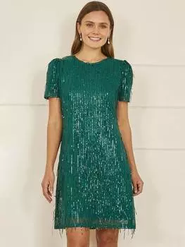 Мини-платье-туника с бахромой из пайеток mela Yumi, зеленый