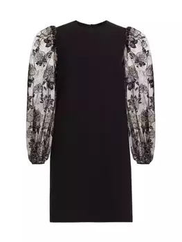 Мини-платье-туника с рукавами из тюля Lela Rose, черный