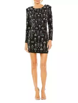 Мини-платье, украшенное драгоценностями Mac Duggal, черный