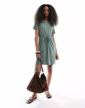 Мини-платье Vero Moda из джерси с завязкой на талии цвета хаки