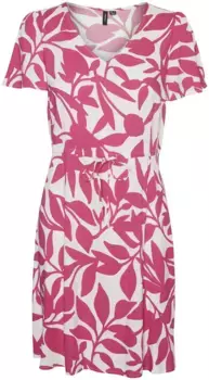Мини-платье Vero Moda "VMEASY JOY SS SHORT DRESS WVN GA", цвет Snow White Aop:Alisa Pink Yarrow