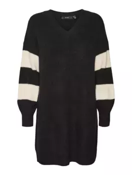 Мини-платье Vero Moda "VMHEJA LS V-NECK SHORT DRESS BOO", цвет Black Stripes:Sleeves In Black W. Birch