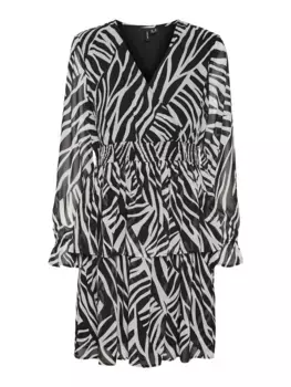 Мини-платье Vero Moda "VMHOLLY LS SMOCK SHORT DRESS WVN GA", цвет Black Aop:Graphic Zebra