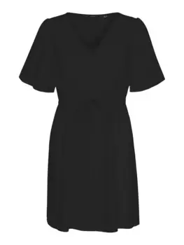 Мини-платье Vero Moda "VMMYMILO 2/4 SHORT DRESS WVN GA", с льном, черный