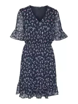 Мини-платье Vero Moda "VMSMILLA 2/4 SHORT DRESS WVN GA", с воланом, синий