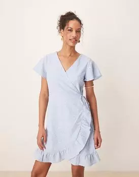 Мини-платье Vila из джерси с вышивкой и запахом в цвете «Кентукки-синее»