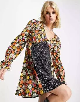 Мини-платье Violet Romance в смешанный цветочный принт в горошек