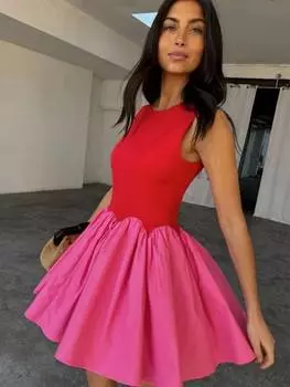 Мини-платье в цветную полоску Never Fully Dressed, цвет Pink/Red