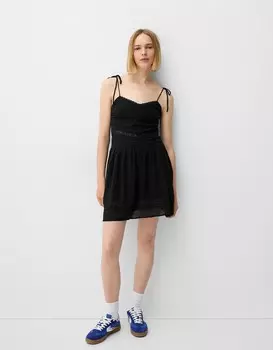 Мини-Платье в деревенском стиле Bershka, черный