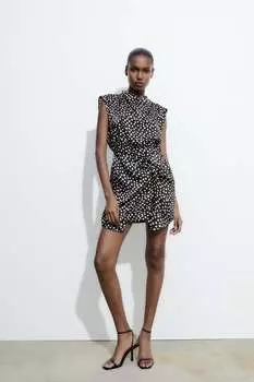 Мини-платье в горое ZARA, черно-белый
