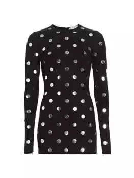 Мини-платье в горошек с длинными рукавами Area, черный