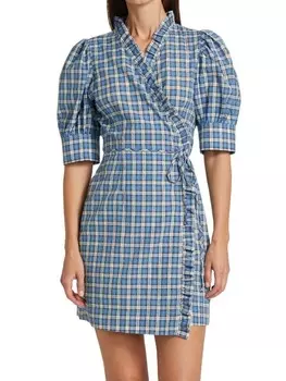 Мини-платье в клетку из сирсакера GANNI Blue