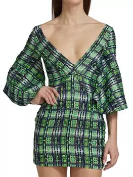 Мини-платье в клетку с V-образным вырезом Frederick Anderson, цвет Green Blue