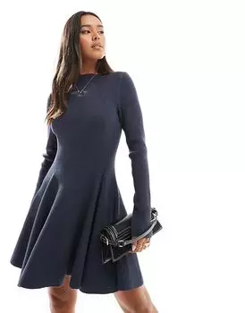 Мини-платье в рубчик с расклешенным подолом темно-синего цвета & Other Stories