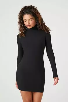 Мини-платье в рубчик с воротником-стойкой Forever 21, черный