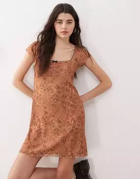 Мини-платье в сетку Reclaimed Vintage babydoll с бантом и принтом пейсли - МУЛЬТИ