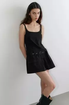 Мини-Платье в складку с поясом Monki, черный