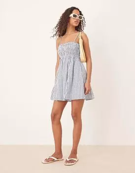 Мини-платье в стиле бэбидолл от Abercrombie & Fitch в синюю клетку
