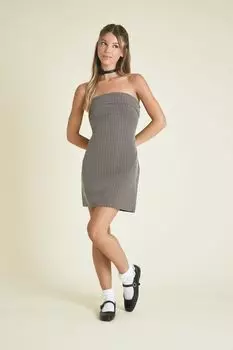 Мини-платье в тонкую полоску без бретелек Forever 21, серый