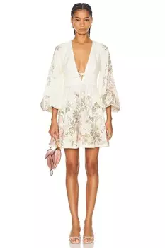 Мини-платье Waverly с глубоким вырезом Zimmermann, цвет Cream Floral