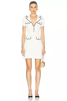 Мини-платье вискозной вязки в рубчик self-portrait, белый