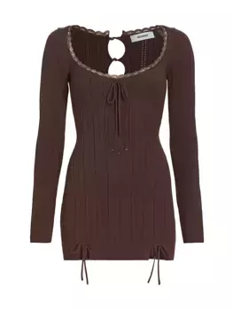 Мини-платье вязки «пуантелле» в рубчик Guizio, шоколад