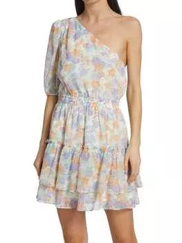 Мини - Платье Ярусное Wayf на одно плечо, ivory floral