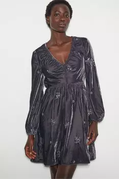 Мини платье Yvanna из бархата с декором Monsoon, серый