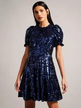 Мини-платье Zayyla с пышными рукавами и пайетками Ted Baker, синий темно-синий