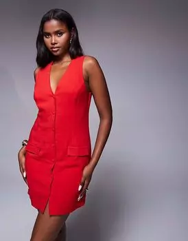Мини-платье-жилет из льна ASOS DESIGN красного цвета