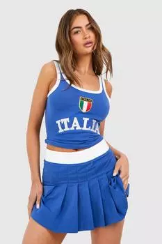 Мини-плиссированная теннисная юбка Italy Set boohoo, синий