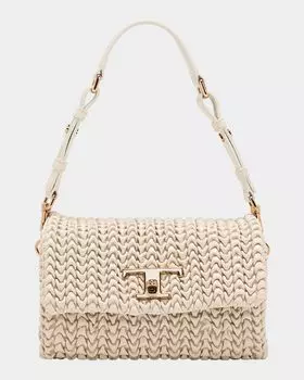 Мини-плиссированный кожаный клатч Tod's, цвет Bianco Marmo