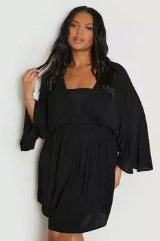 Мини-пляжный кафтан Plus из марли boohoo, черный