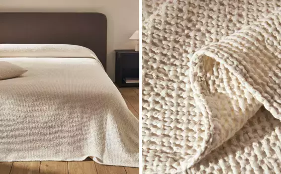 Мини-покрывало вафельной вязки из хлопка Zara Home, экрю