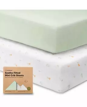 Мини-простыни для кроватки для девочек и мальчиков, набор из 2 комплектов успокаивающих простыней и простыней для игр, наматрасник Organic Pack N Play Keababies, мультиколор