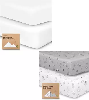 Мини-простыни для кроватки Keababies из 2 комплектов простыней для детской кроватки из органического хлопка и 2 упаковки из органических простыней для кроватки — простыни для детской кроватки Playard