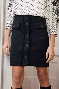 Мини-Пуговица букле на строгой юбке Love & Roses, черный