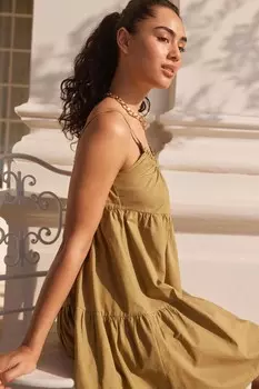 Мини ярусное летнее платье из 100% хлопка Next, зеленый