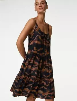 Мини-ярусное пляжное платье Marks & Spencer, темно-коричневый микс