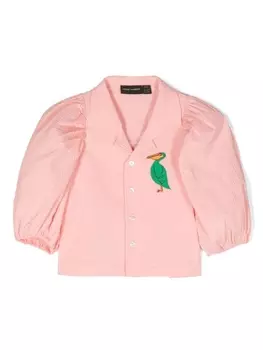 Mini Rodini блузка из органического хлопка с вышитым логотипом, розовый