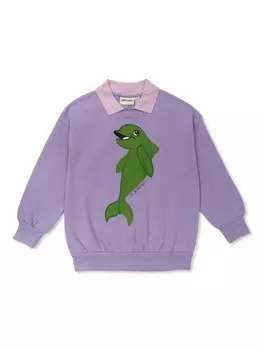 Mini Rodini джемпер с воротником и принтом дельфина, фиолетовый