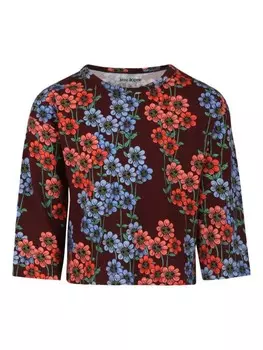 Mini Rodini футболка с длинными рукавами и цветочным принтом, коричневый